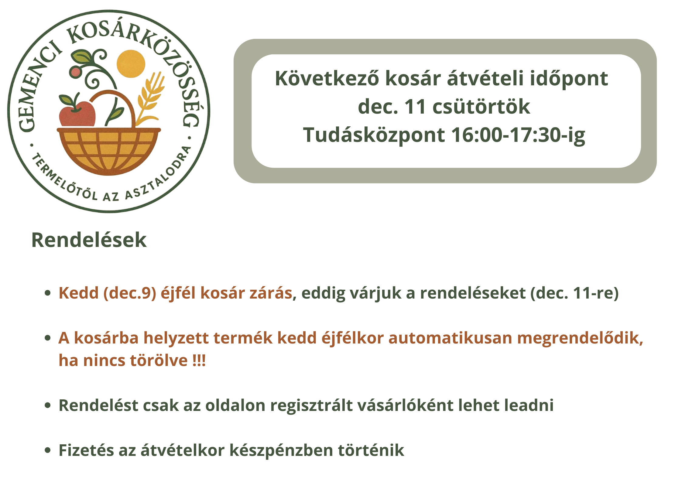 Kosár átvétel csütörtök