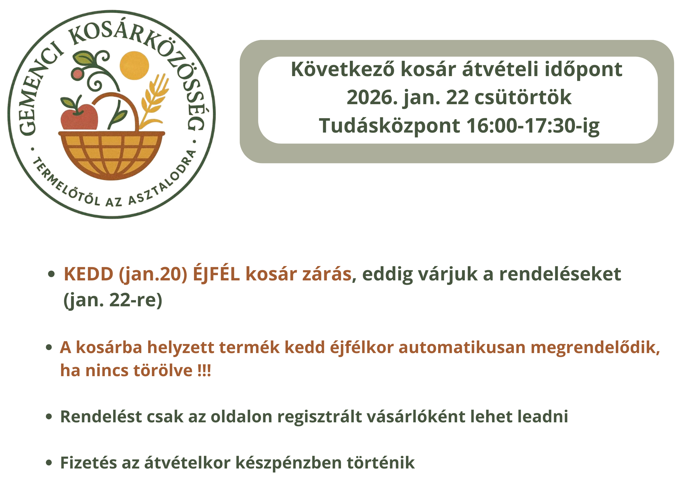 Kosár átvétel csütörtök