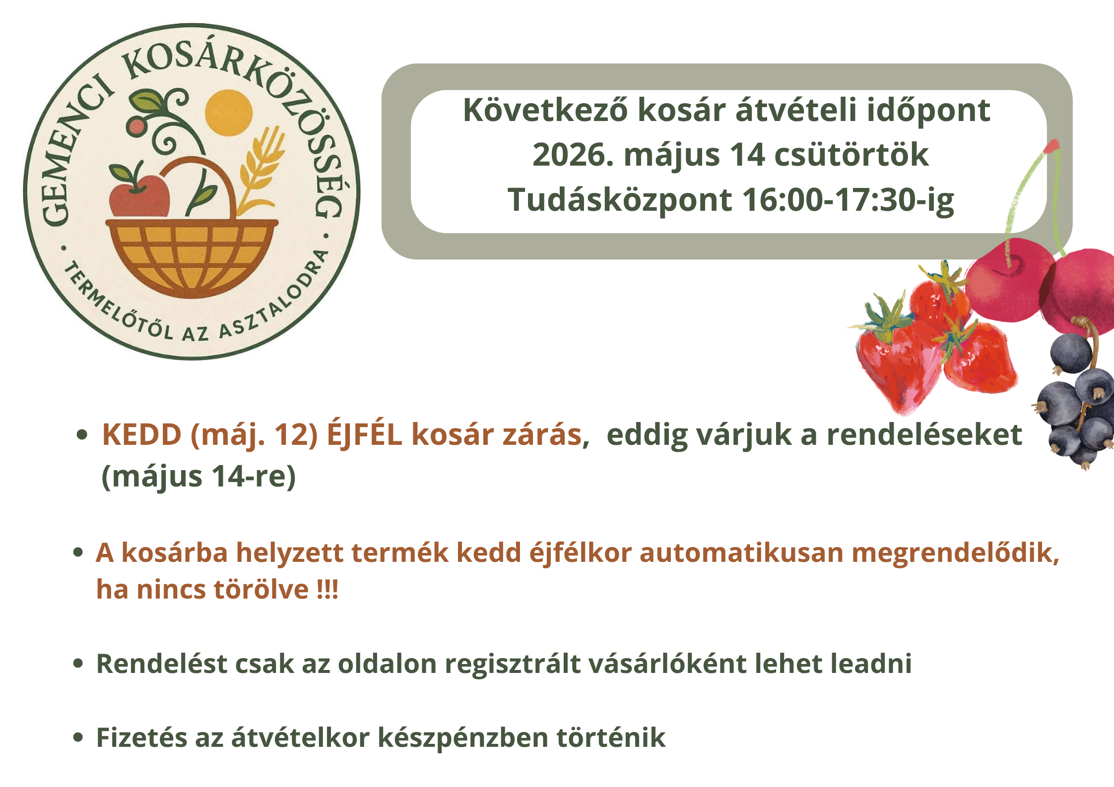Kosár átvétel csütörtök