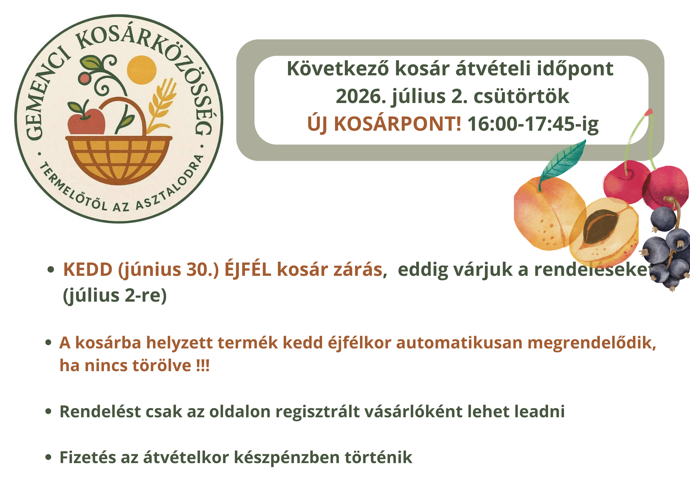 Kosár átvétel csütörtök