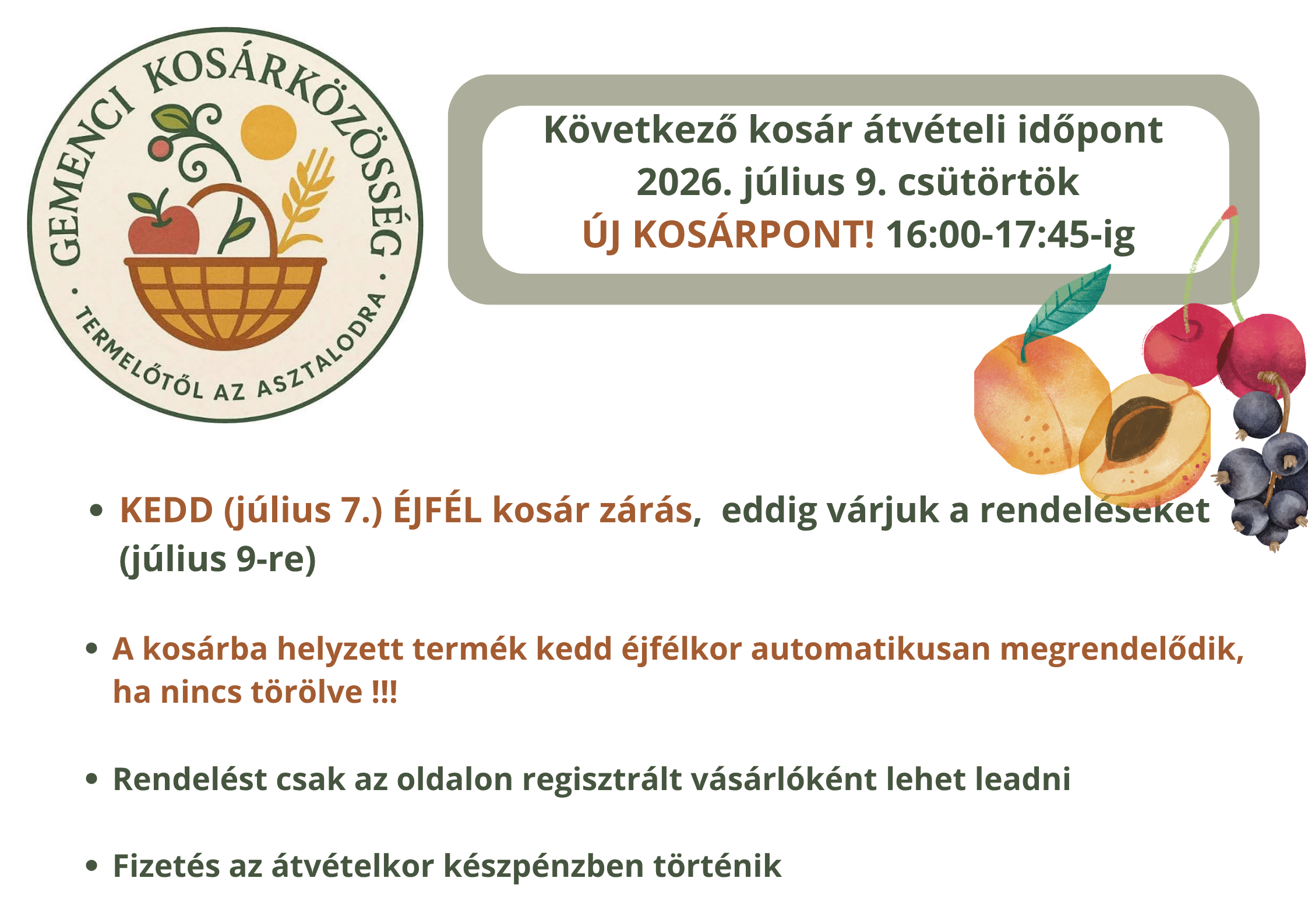 Kosár átvétel csütörtök