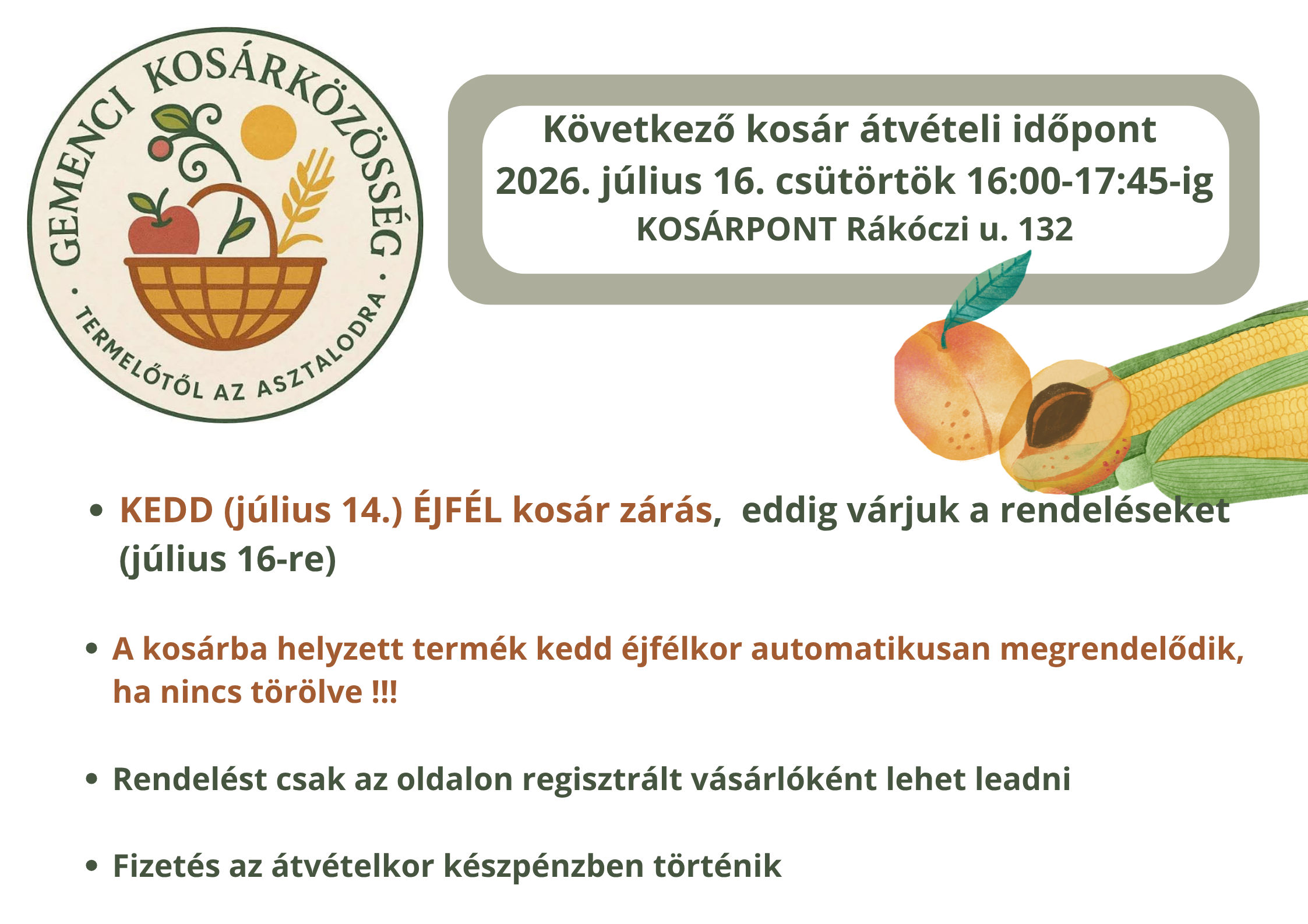 Kosár átvétel csütörtök