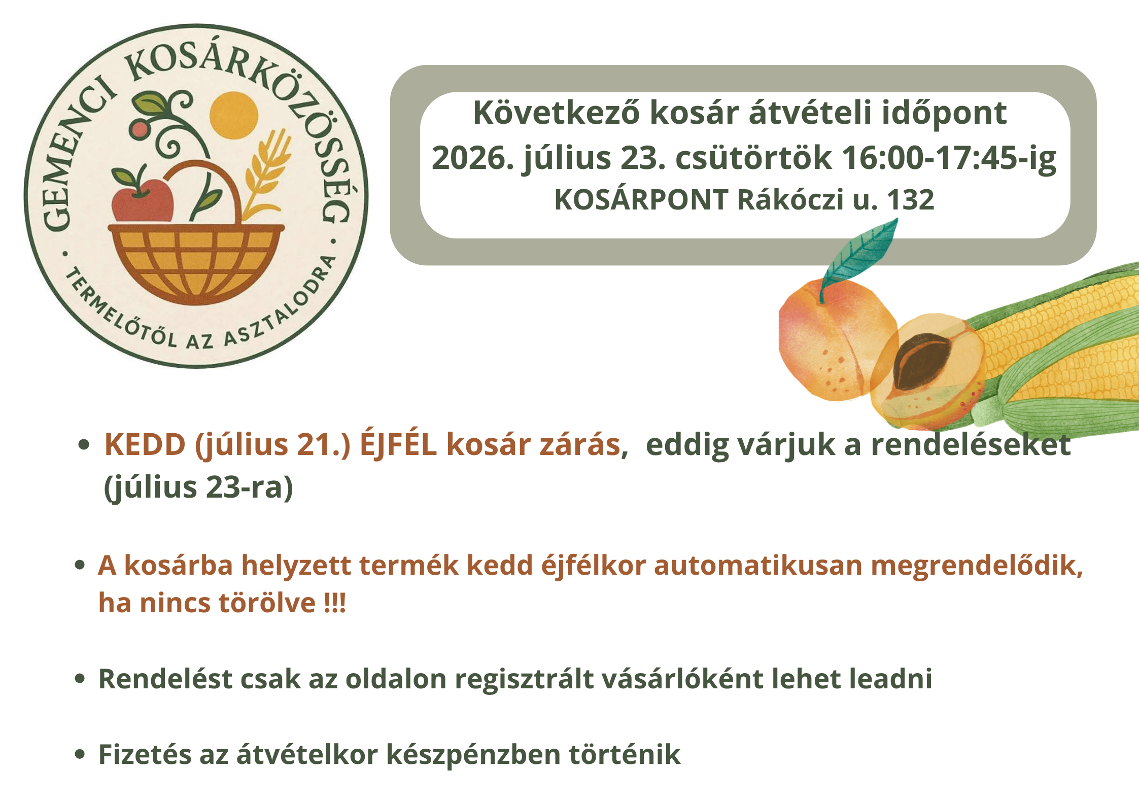 Kosár átvétel csütörtök