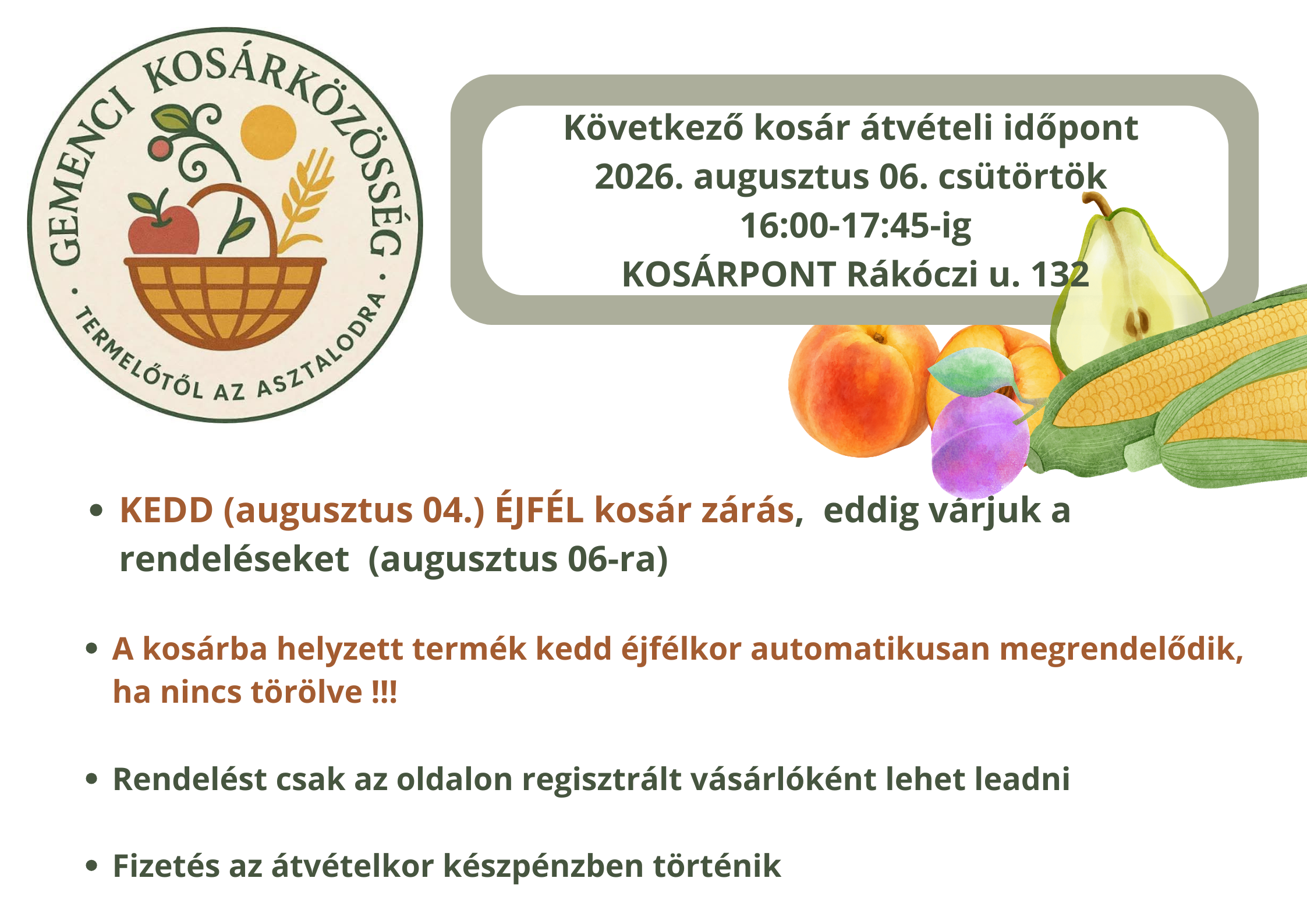 Kosár átvétel csütörtök