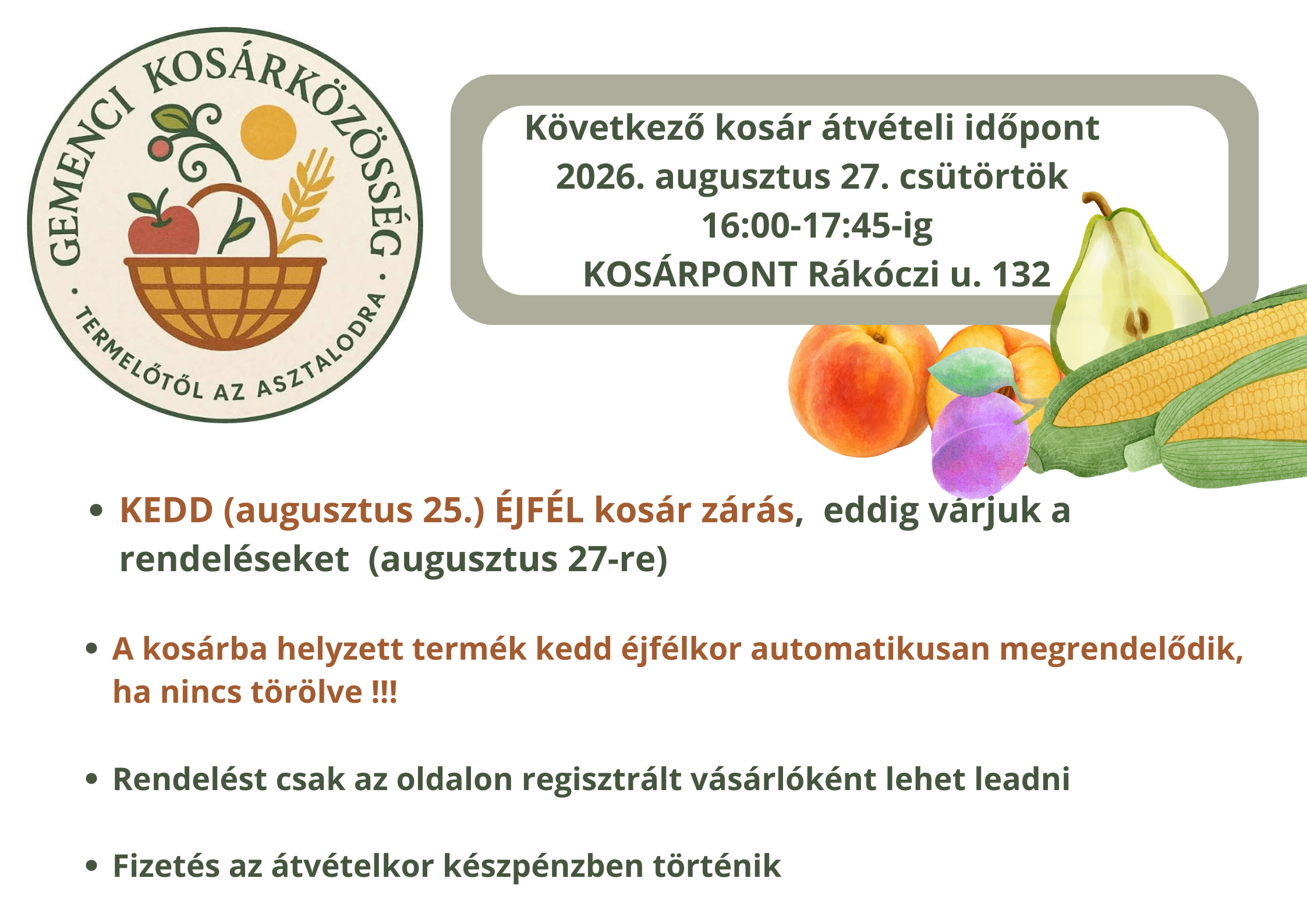 Kosár átvétel csütörtök