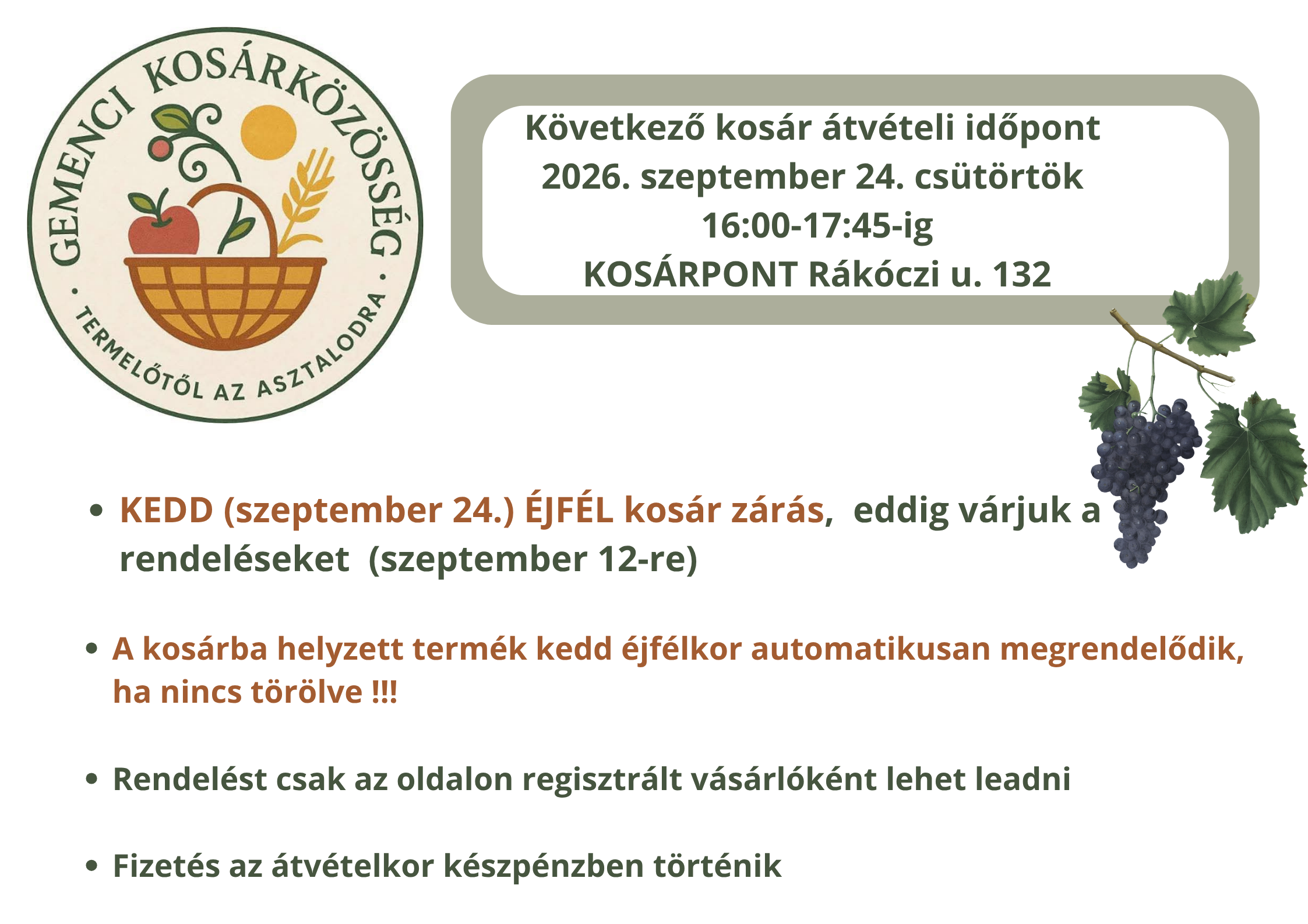 Kosár átvétel csütörtök