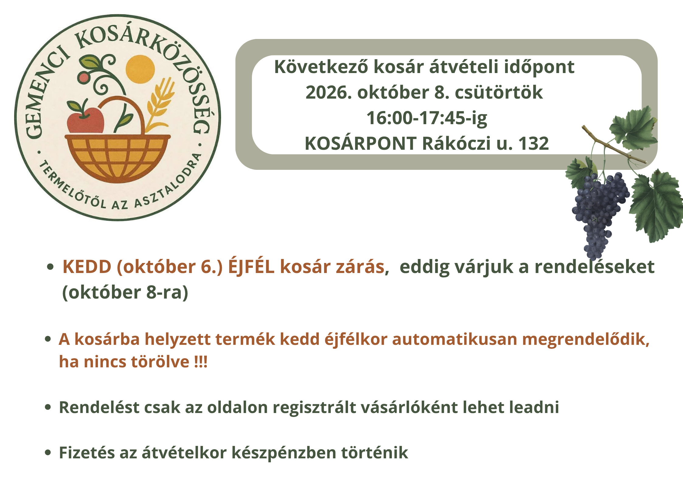Kosár átvétel csütörtök