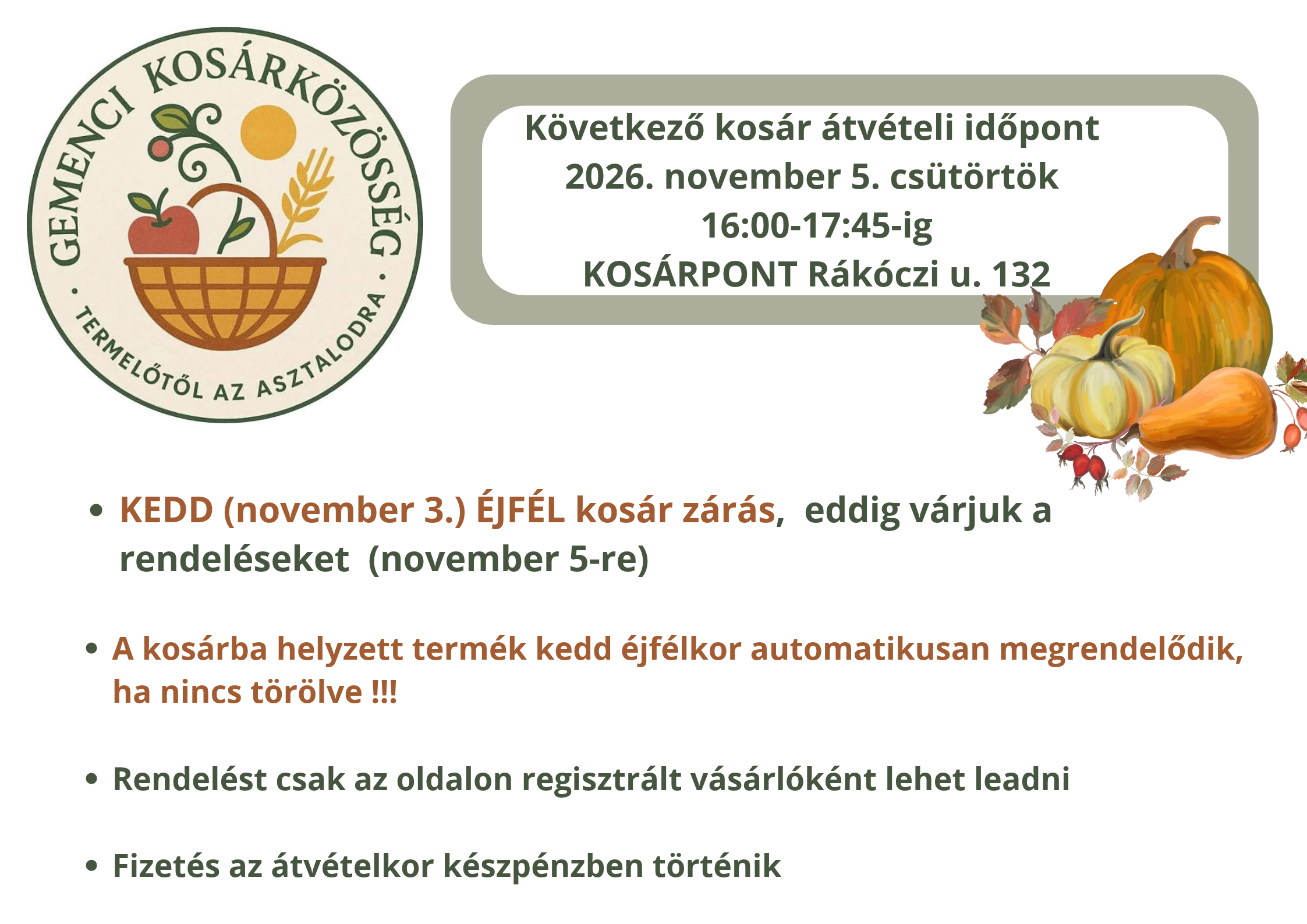 Kosár átvétel csütörtök